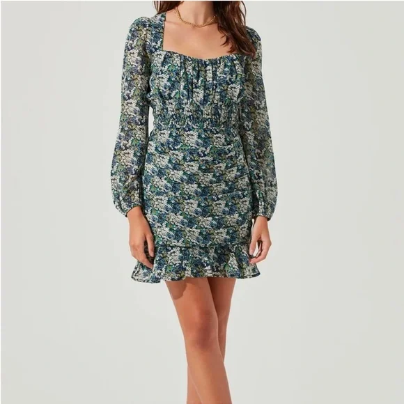 astr green floral mini dress Birdie Floral Eyelet Sweetheart Mini Dress Green Pink Floral / XL